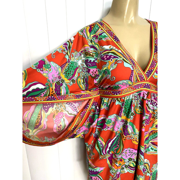 Trina Turk Swim Cover Up Mini Dress Flutter Sleeve V Neck Tunic Orange F… - Picture 5 of 6